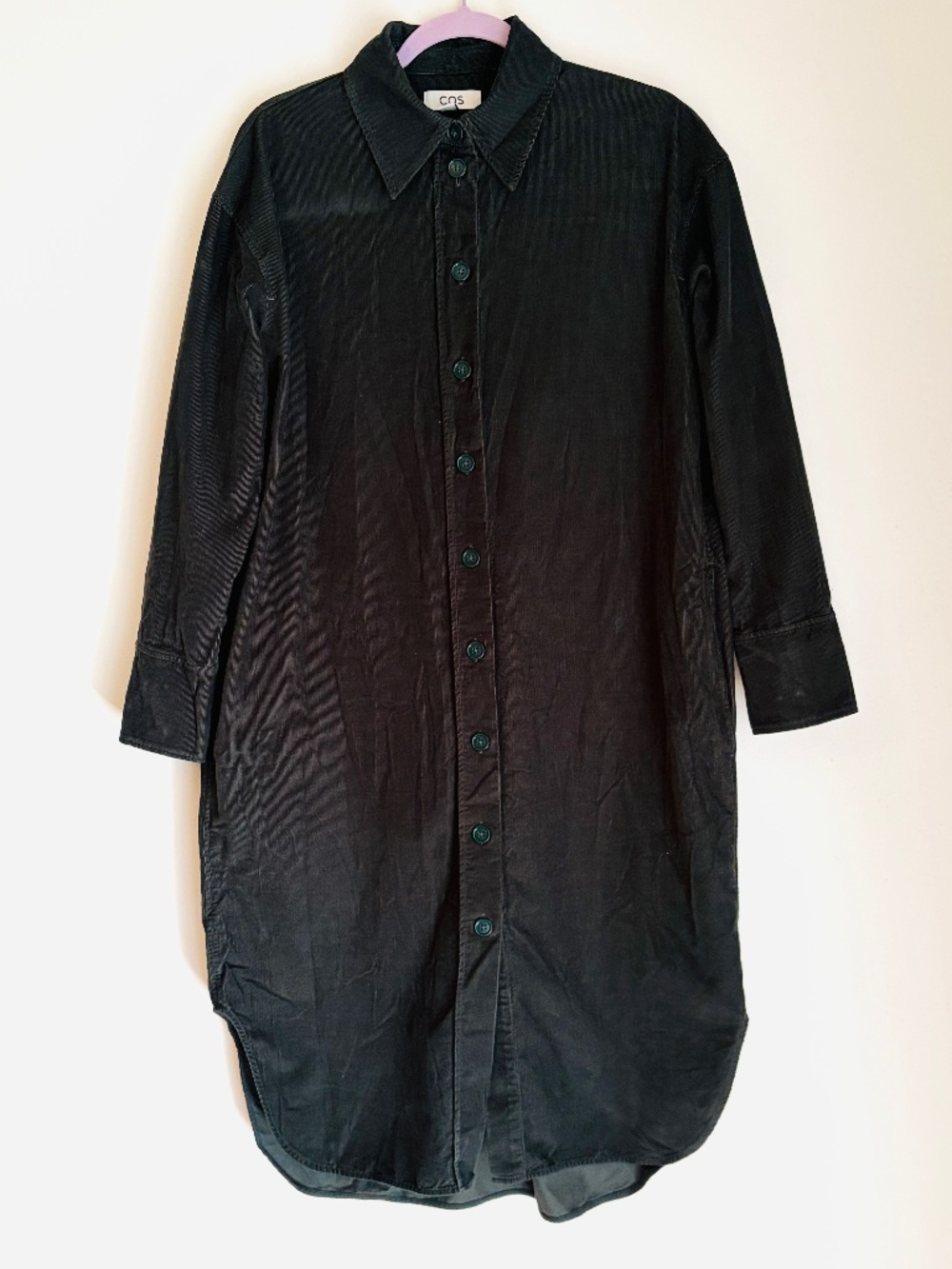 Forest green COS soft corduroy Midi shirt dress cozy minimalist staple US size 8